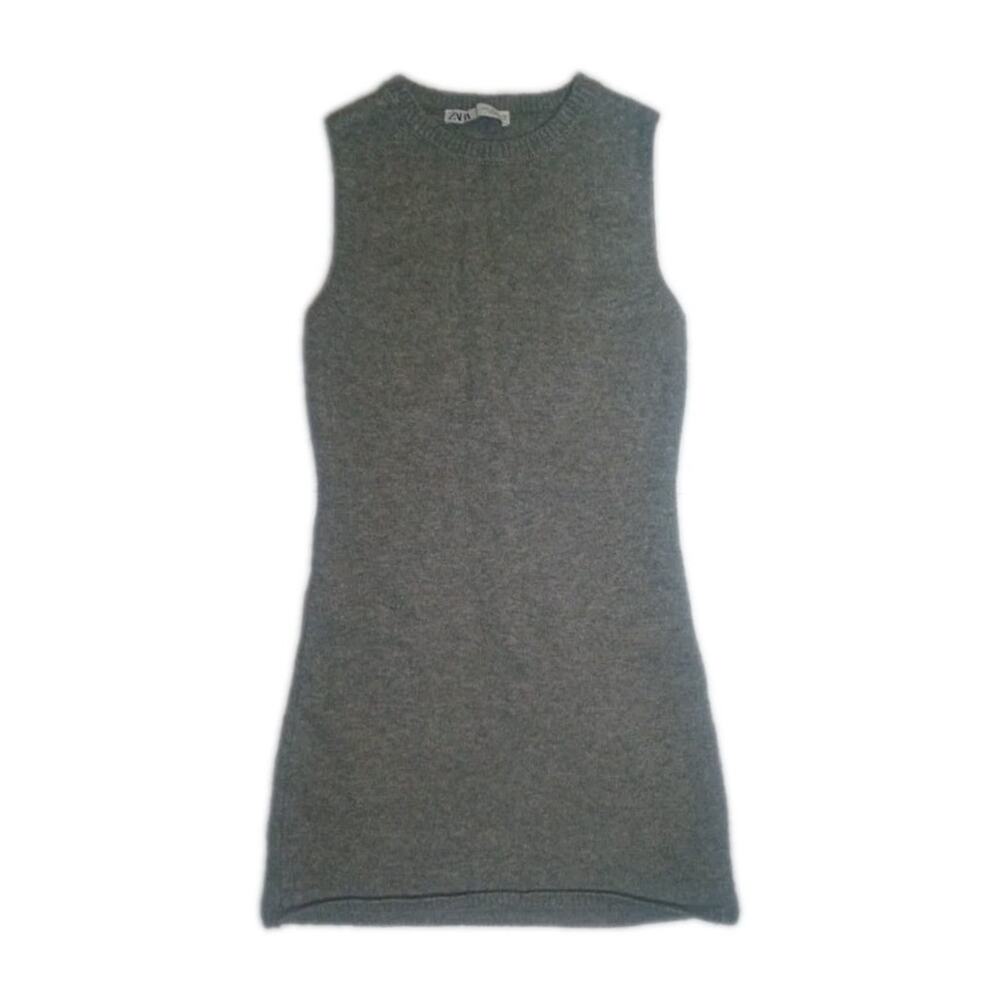 Zara Women's Sleeveless Sweater Dress Gray Knit Fitted Size Small Pre-owned Good